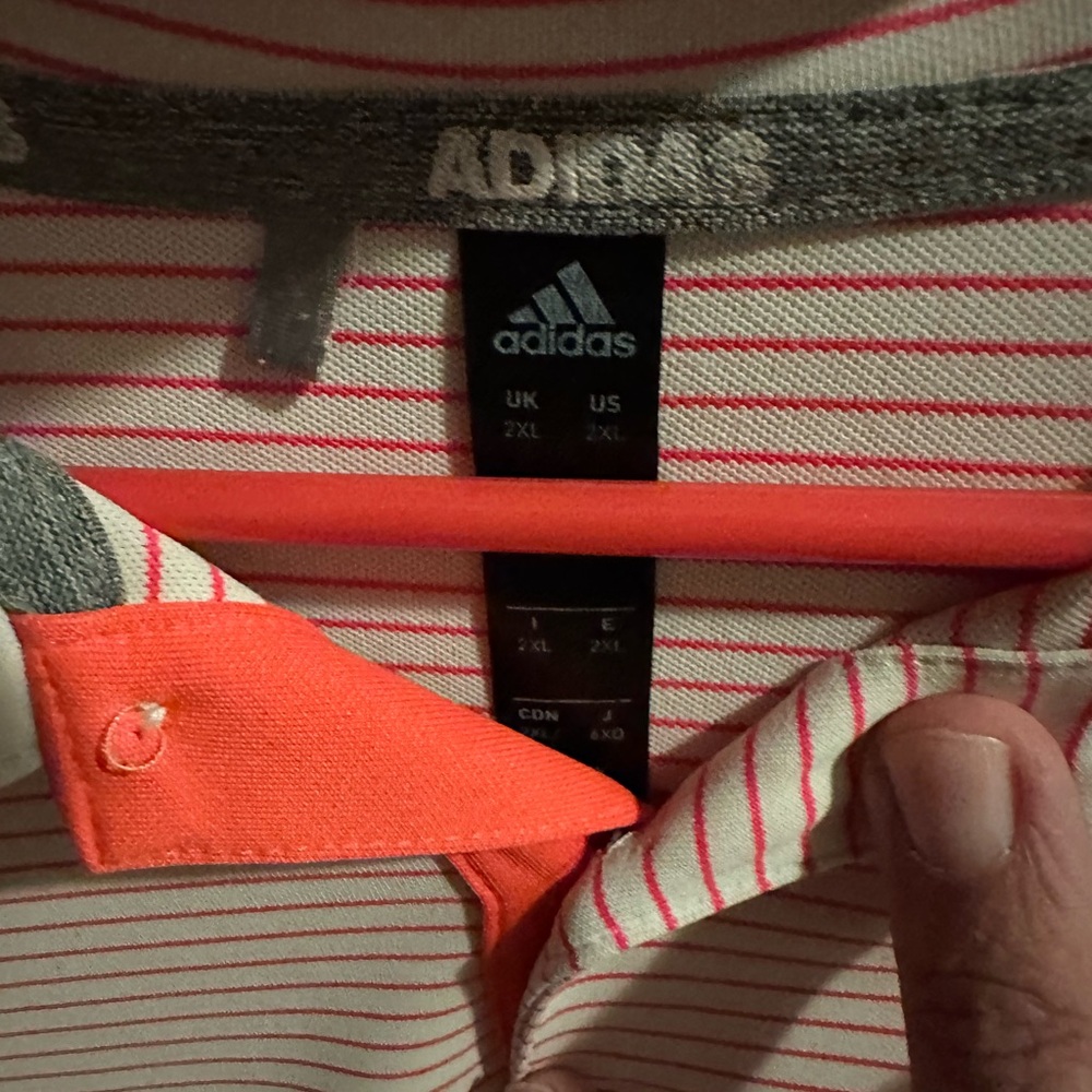 Adidas Pink and Orange Striped Polo Shirt